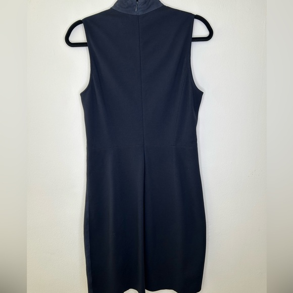 THEORY Eulia Tidle Suede Front Mock Neck Dress In Deep Navy - Picture 6 of 8